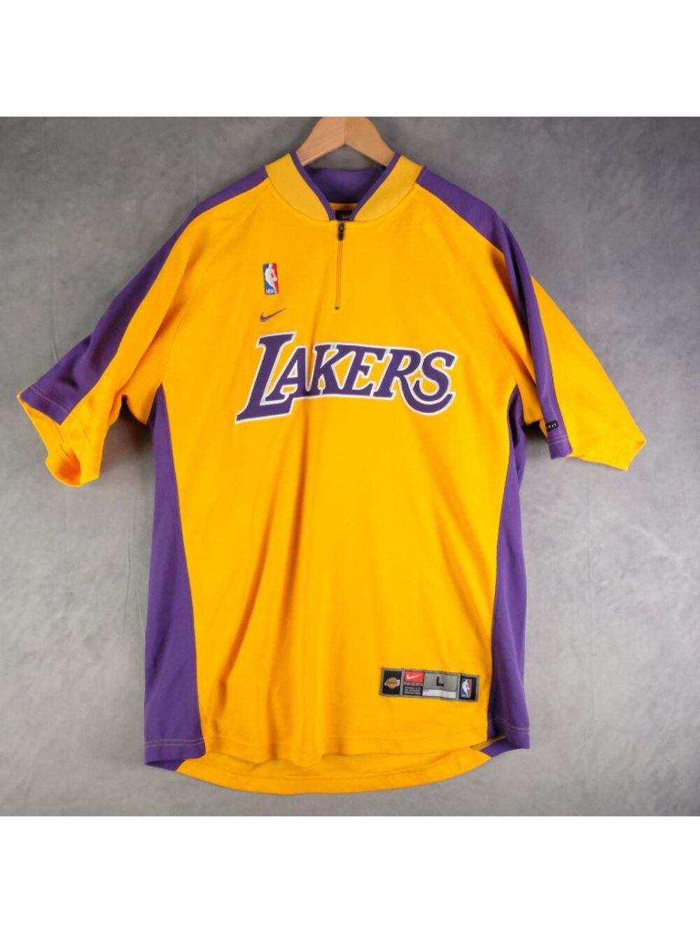 Vintage Nike Los Angeles Lakers Shirt Mens Large 1/4 Zip Warm Up Shooting Gold